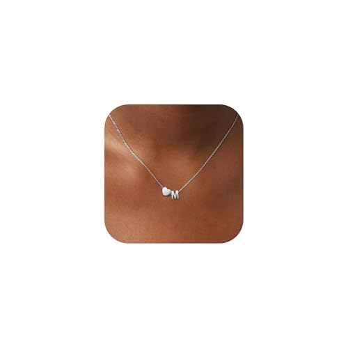 RMMD Silber Herz Kette mit Buchstaben Halskette Damen, Personalisierte Initialen Halskette mit Herz Damen Buchstaben Kette Initialen Anhänger M Silber Kette Schmuck Geschenke für Damen Mädchen