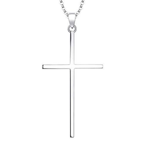 JO WISDOM Damen Halskette Kreuz Keltisch Silber 925,Kette Anhänger Groß Kruzifix mit Weiß Vergoldet,Schmuck für Frauen