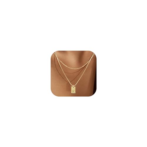 BodyBonita Kette Damen Kette Mit Buchstaben - 14K Vergoldet Initialen Halskette, Layered Goldkette Kette Mit Namen, Exquisit Anhänger A-Z Namenskette Personalisierte für Damen Mädchen