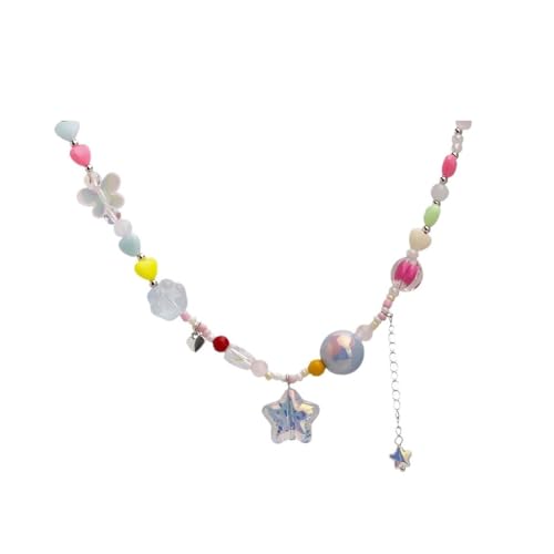 HSAJS Halskette Damen Regenbogen Süßwaren Stern Multi Farbe Perlen Halskette Boho Statement Choker Kette Modeschmuck Geburtstagsgeschenke Valentinstag (Stern)