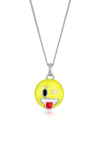 Halskette Silber 925 Kette Emoji Smiling Face Damen Schmuck Geschenke für Frauen Mädchen Mama Freundin, Silberkette Länge 45 cm