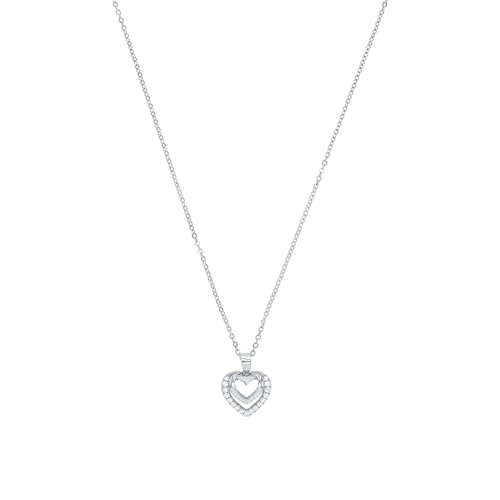 Amor Kette mit Anhänger 925 Sterling Silber Damen Halsschmuck, mit Zirkonia synth., 42 cm, Silber, Herz, Kommt in Schmuck Geschenk Box, 2026252