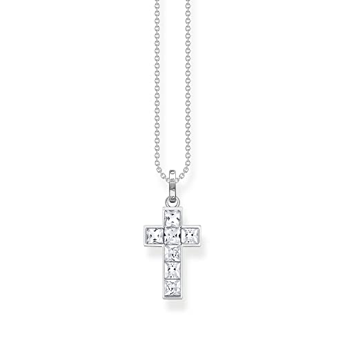 Thomas Sabo Damen Kette Kreuz mit weißen Steinen Silber, aus 925er Sterlingsilber mit weißen Zirkonia-Steinen, Länge 45cm, KE2166-051-14-L45V