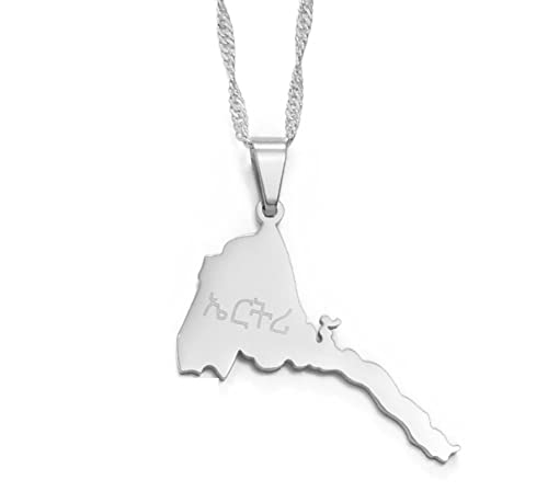 MTCDBD Eritrea-Karte, Halskette Für Unisex-Schmuck, Afrikanische Karte Von Eritrea, Anhänger, Partykleid, Accessoires, Ethno-Stil, Patriotisches Symbol, Halskette, Geschenk, Silber, 45 cm Kette