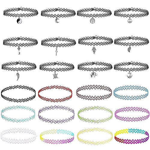 Choker Halskette,Henna Halskette Choker Gothic Tattoo Kette Mädchen Choker Stretch Choker Set (24 Stück)