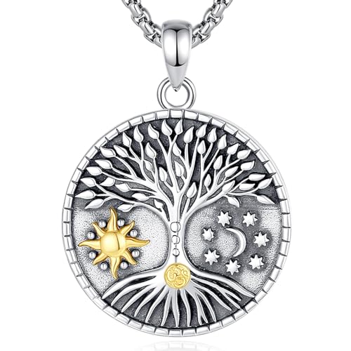 CELESTIA Damen Lebensbaum Kette Silber 925 Kette Lebensbaum mit Yin Yang Anhänger Sonne und Mond Geschenke Frauen Geschenk zum Muttertag Geburtstag Mama Tante