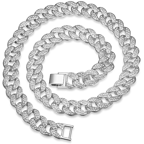 YADOCA Iced Out Kette Herren Cuban Link Chain Miami Kubanische Kette Halskette Silber Kette Bling Diamant Kette Hip Hop Schmuck für Herren Damen Jungen