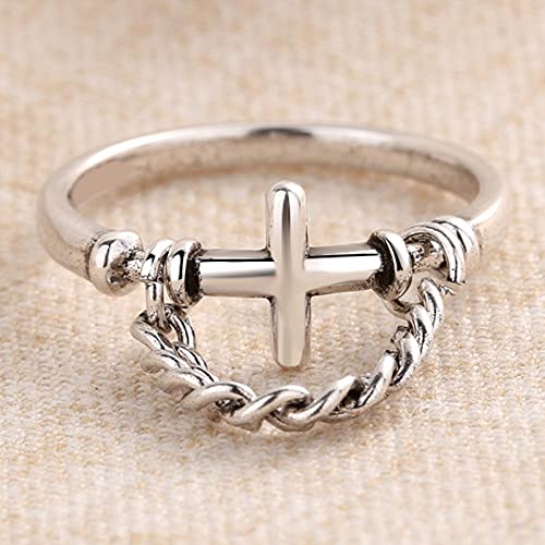 HCMA ANENJERY 925 Sterling Silber Vintage Punk Kreuz Thai Silber Ring Mit Silberkette Offener Fingerring Schmuck Großhandel S-R636