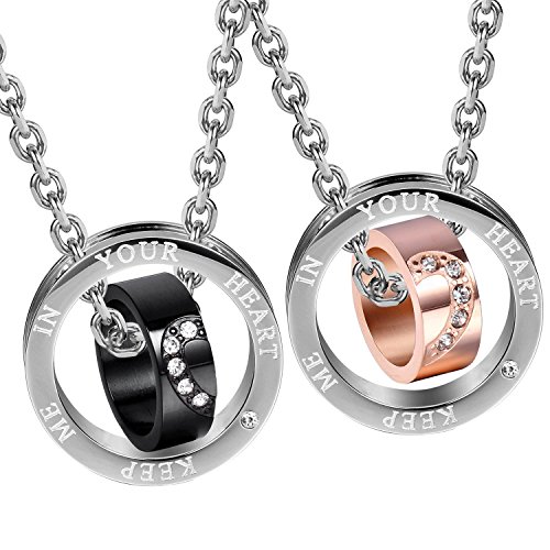 Sparkle 2 Teile HIS & HERS Herz-Paar-Schmuck CZ Halsketten-Set mit Doppelring Anhänger und 48.3 cm & 53.4 cm Ketten