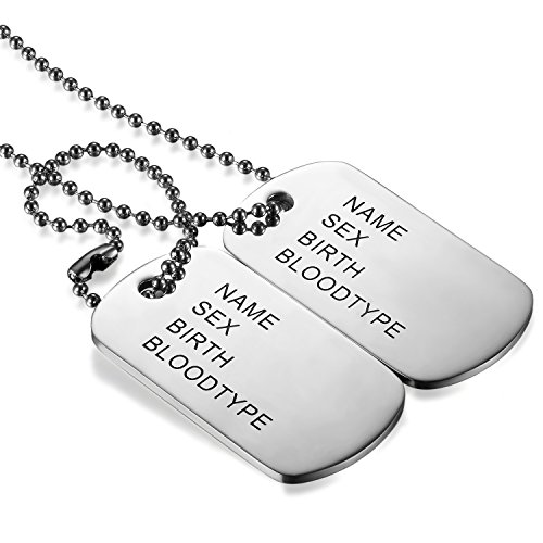 JewelryWe Schmuck Herren Halskette Edelstahl Doppel Doppelseitig Dog Tag Erkennungsmarken Anhänger mit Kugel Kette Geschenk Silber