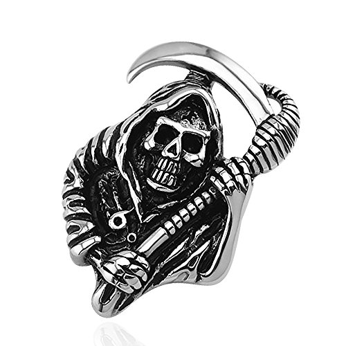 Anhänger Totenkopf Sensenmann Edelstahl Halskette Lederkette Gothic Biker Kugelkette Herren Damen Silber-nur-anhänger