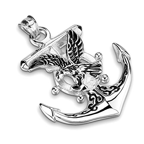 Autiga® Edelstahl Anhänger Anker Adler Steuerrad Halskette Lederkette Kugelkette Damen Herren Silber-nur-anhänger