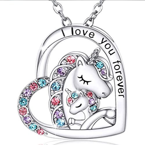 Yienate Einhorn Halskette Choker Regenbogen Kristall Einhorn Anhänger Halskette Charme Silber Herz Kristall Halskette Kette Mutter Tochter Halskette Schmuck Geschenk Für Frauen Mädchen