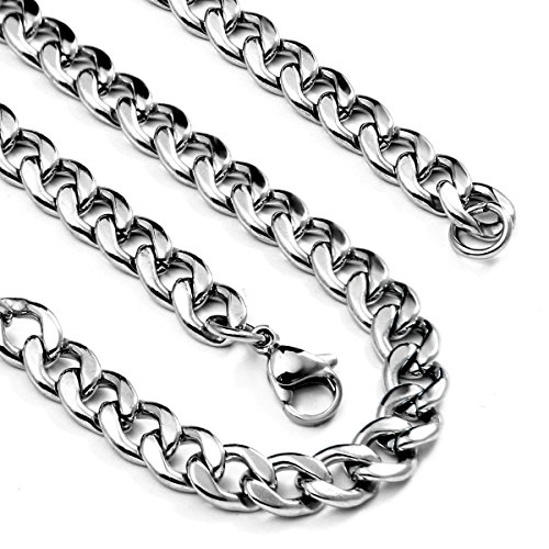 Flongo halskette herren Kette silber: necklace men Edelstahl Kubanische Panzerkette männer Halsketten anhänger kette silberkette gliederkette chain königskette für Damen Frauen Geschenk 50cm 5,5mm