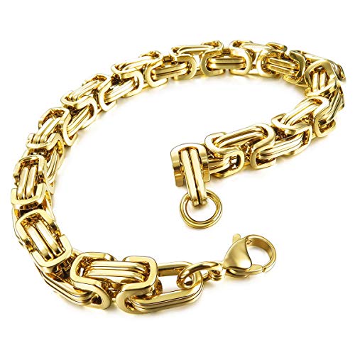 MunkiMix 8mm Königskette Herren Armband Edelstahl Byzantinisch Kette Armband Männer Armbänder Für Damen Jungs (Gold Farbe, 200mm Längen)