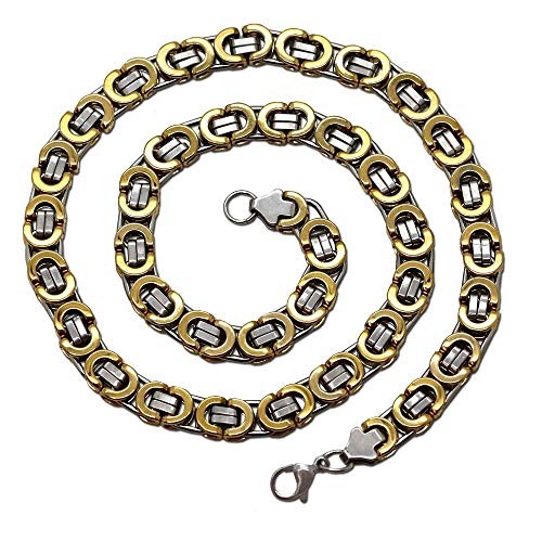 tumundo Panzerkette Halskette Königskette Gliederkette Silbern Golden Schwarz Flach Viereckig Armband Edelstahl Unisex, Größe:Ø 8mm - 50 cm, Modell:flache Königskette gold-silbern