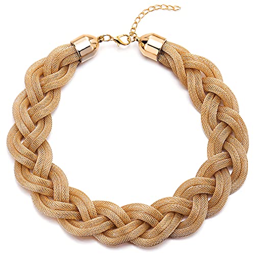 COOLSTEELANDBEYOND Gold Statement Halskette Anhänger, Geflochtene Hohl Kabel Große Lätzchen Halsband Choker, Neuer, Abschlussball