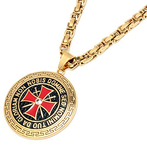 Schmuck-Checker Großes vergoldetes Templer-Medaillon aus 316L Edelstahl gold rotes Tatzenkreuz mit Königskette Kreuzfahrer Kreuzritter Anhänger Geheimbund Männer Geschenk