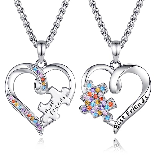 EUDORA Harmony Ball Herz BFF Kette für 2 Damen Sterling Silber 925,Beste Freundin Ketten Freundschaft Halskette für 2 Puzzle Schwestern Anhänger Best Friends Schmuck Geschenk für Frauen,20 Zoll