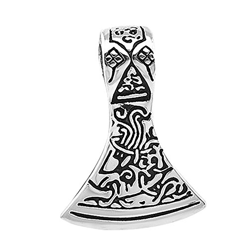 Anhänger Axt Beil Schwarz Wikinger Tribal Keltisch Celtic Edelstahl Halskette Lederkette Gothic Kugelkette Damen Herren Silber-nur-anhänger