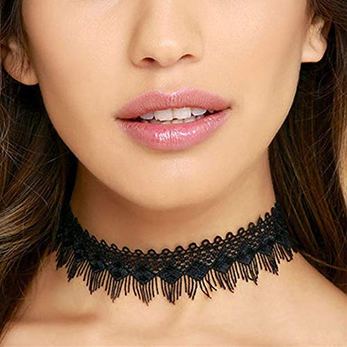 TseenYi Spitzen-Choker-Halskette, hohl, Tattoo-Halskette, Choker, kurz, verstellbar, Boho-Kette, Schmuck für Frauen und Mädchen (schwarz)