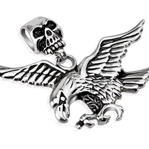 BlackAmazement Anhänger Adler Eagle Skull Totenkopf Edelstahl Biker Lederband Halskette (Anhänger ohne Lederkette)