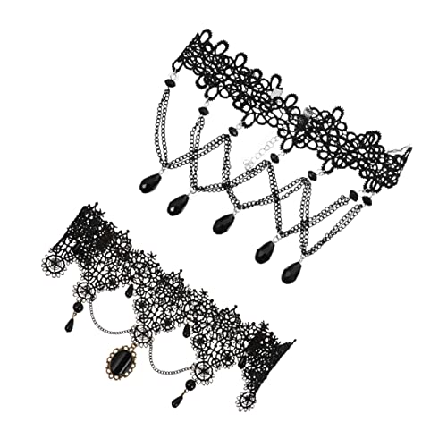 SOIMISS 2St Halskette Pullover Kette Skelett Halskette Choker-Halskette aus Spitze gothic kleidung schmuck gothic klassischer Halsreif Accessoires für Choker-Halsketten Spitzenstoff Black