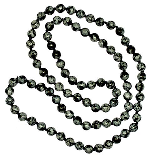 Obsidian Schmuck (Halskette) Schneeflocken-Obsidian Kette Kugeln Größe ca. 8 mm endlos geknotet Länge ca. 80 cm Modellnummer 066