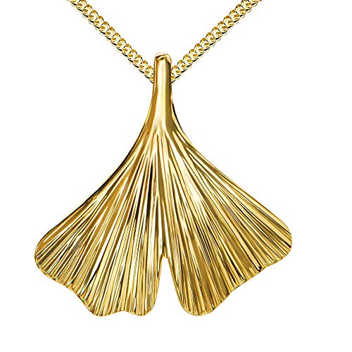 JEVELION Anhänger 585 Gold 14Karat 14K mit Ginkgo-Blatt Gold für Damen Mit Kette 50 cm