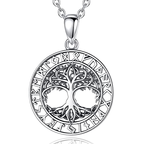 EUDORA Harmony Ball Wikinger Lebensbaum Kette Damen 925 Sterling Silber Vintage Viking Baum des Lebens Halskette Anhänger Schmuck Amulett Geschenk für Frauen Mädche Mutter Tochter, 45cm