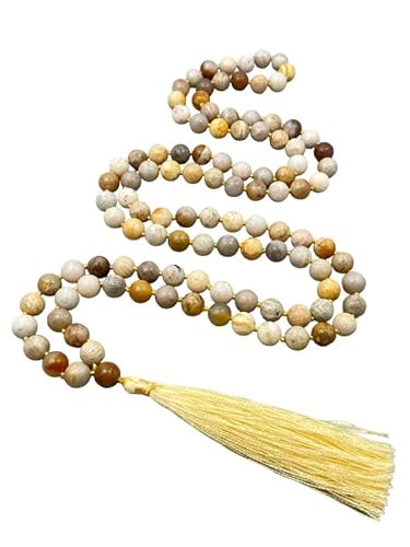 Natürliche AAA Fossil Coral Mala, Gebetskette, tibetische Mala, 8mm geknotete Mala, Fossil Coral Halskette, 108 Perlen Mala, Mantra Mala, Yoga/Japa Mala