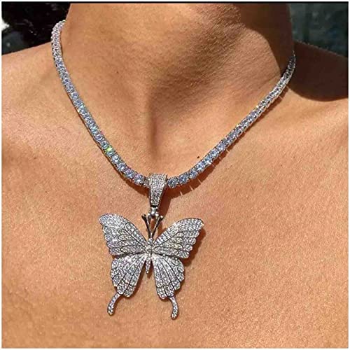 Cimenexe Bohème Kristall Schmetterling Anhänger Halskette Kette Silber Strass Choker Halskette Vintage Tennis Halskette Choker Schmuck Für Frauen Und Mädchen