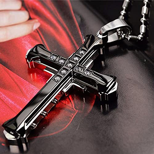 Bysonglezai Halskette Damen Anhänger Geschenk Frauen Kette Männlich Kristall Kreuz Jesus Anhänger Schwarz Blau Kreuz Anhänger Halskette Schwarz