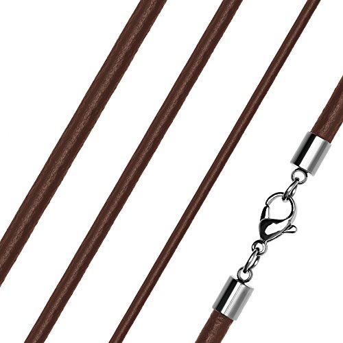 Lederkette Halskette Lederband Kette Echtleder Rindsleder Karabiner Edelstahl Kette für Anhänger braun 3 mm 50 mm