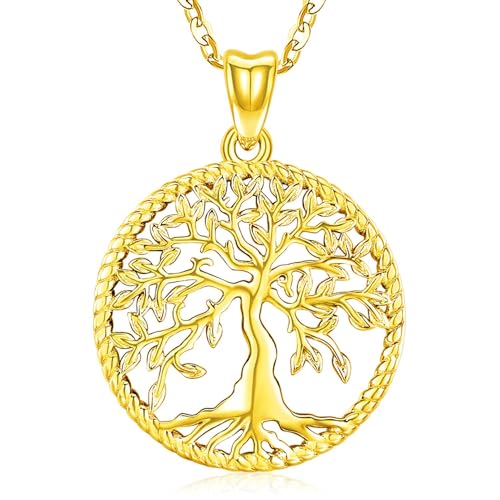 Friggem Gold Lebensbaum Kette für Damen 925 Sterling Silber Baum des Lebens Anhänger Halskette Schmuck Geschenke für Frauen Mädchen