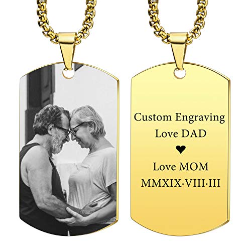 VIBOOS Custom Dog Tag Anhänger Halskette Gravur Datum/Text/Bilder Edelstahl personalisierte Halskette für Männer Frauen Jungen Mädchen Bundle mit Verstellbarer Kette, Schlüsselbund, Schalldämpfer.