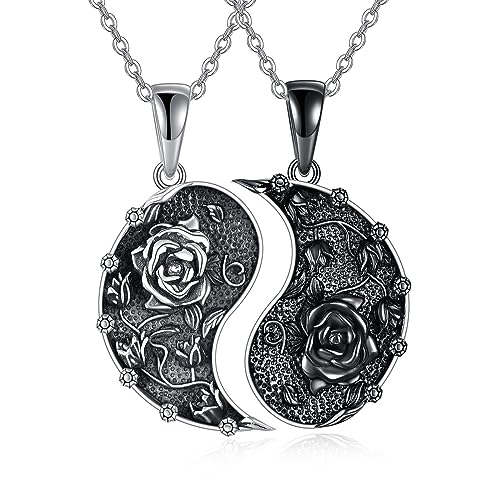 AXELUNA Yin Yang Halskette Sterling Silber Rose Blume Anhänger Halskette Schmuck für Frauen Männer Geschenk