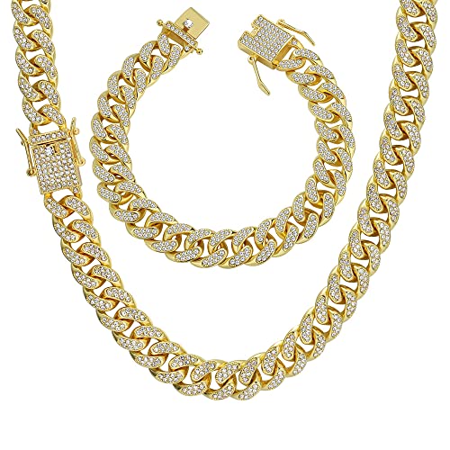 YADOCA Iced Out Kette Herren Cuban Link Chain Miami Kubanische Kette Halskette Armband Gold Silber Kette Bling Diamant Kette Armband Hip Hop Schmuck für Männer Frauen