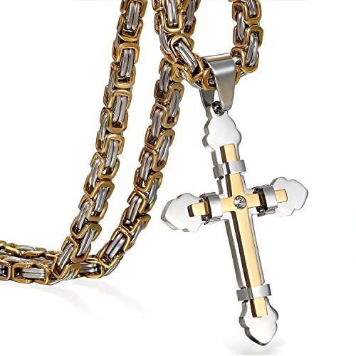 OIDEA Herren Halskette Königskette Kreuz: Gold Silber Anhänger Kette aus Edelstahl Kette Kreuzkette Religiöses Schwer Schmuck Geschenk für Männer Jungen