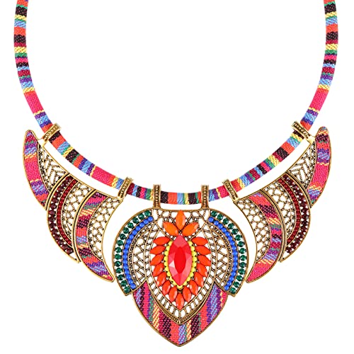 Yaomiao Tribal Perlen Halsband Boho Choker Bunte Böhmische Halskette Festival Kostüm Ethnischer Modeschmuck für Damen Klobige Anhänger Vintage Statement Halskette für Sommer Strand