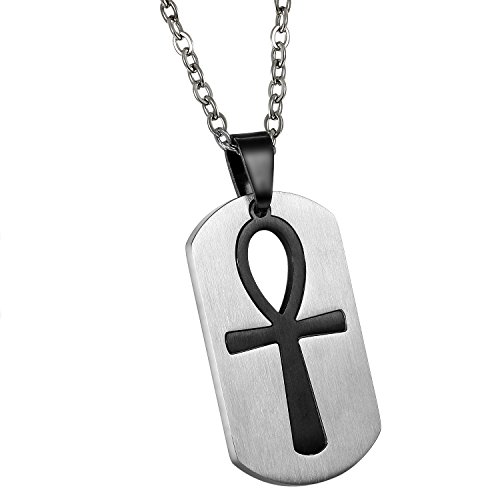 JewelryWe Schmuck Edelstahl Ägypten Ägyptisches Zeichen Anch o. Ankh Kreuz Dog Tag Anhänger mit 55cm Kette, Halskette für Herren und Damen, Schwarz, mit kostenlos Gravur