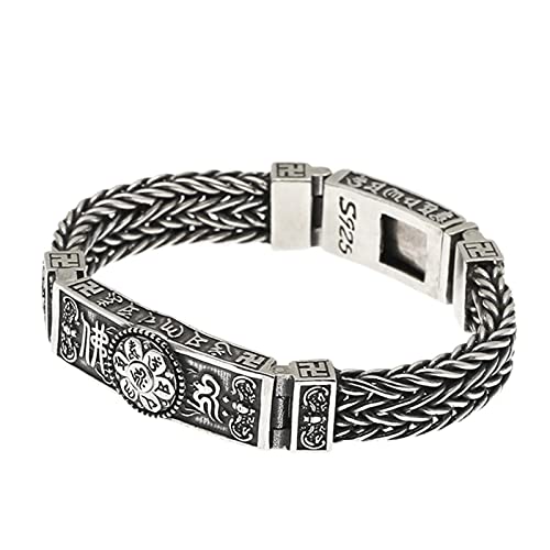 Sterling SilberArmbandArmbandVerstellbarSterling Silber Armreif Neues Silberarmband Herren Buddhismus Sieben-Sterne-Plattenspieler Sechs-Charakter-Mantra Handgewebte Kette Ethno-Stil Geschenke for Fra