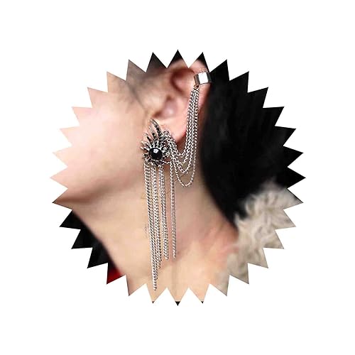 TseenYi Punk Lange Quaste Ohr Manschette Ohrringe Silber Kette Tropfen Baumeln Ohrringe Braut Schwarz Kristall Fransen Ohrringe Lange Link Ohrring Schmuck Für Frauen Und Mädchen (1pcs)