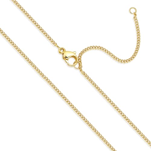 Goldkette Damen Ohne Anhänger goldene kette damen Breite 1,5mm Silberkette 585 Vergoldet halskette damen gold 70cm 75cm dünne Feine Glod Panzerkette kette Lang Wasserfest Halskette Mädchen (70+5)