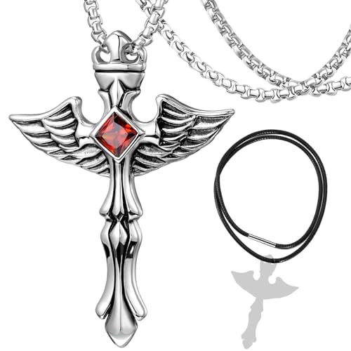 DXIUORF Gothic Vintage Kreuz Anhänger Halskette Edelstahl Unisex mit 2 Silber Kette 55-60cm, große Punk Kreuz Halskette Geschenk für Männer Jungen