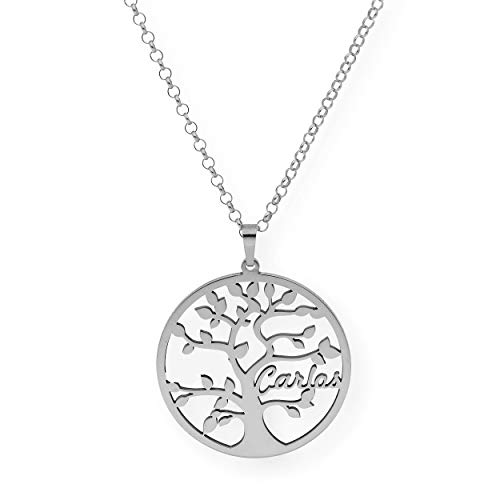 Halskette 925 Sterling Silber - Lebensbaum-Anhänger mit Namen in Sterlingsilber (1 Name, Silber) - Hypoallergene Materialien - Damen Halskette 925 Sterling Silber - Halskette Damen Silber 925 - S&S