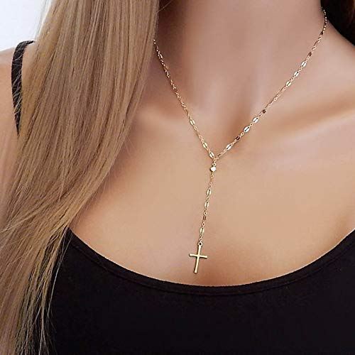 Yienate Vintage Kreuz Y Halskette Kette zierlich Lasso Kreuz Anhänger Charme minimalistische Halskette Schmuck für Frauen und Mädchen (Gold)