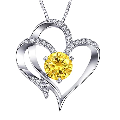 Generisch Damen Herz Geschwungen mit Zirkonia Kristallen in 925 Sterling Silber Goldkette Damen Kette Silber Damen Mit Anhänger Herz Valentinstag Für Geschenk Beste Freundin