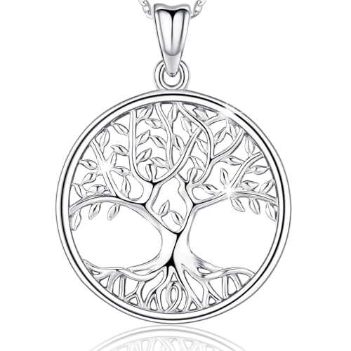 Baum des Lebens Halskette Anhänger Schmuck, Sterling Silber Halsketten für Frauen Stammbaum Charm Anhänger mit 18  Kette＆Fine Jewelry Box, einfache Schmuck Halskette Teen Girls Geschenk für Frauen