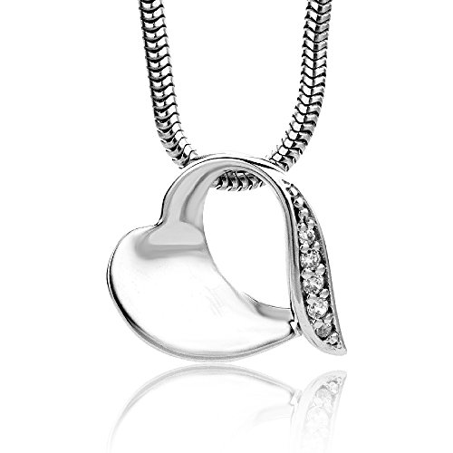 Miore Damen-Halskette mit Herz-Anhänger – Wunderschöne Kette aus 925 Sterling Silber mit Zirkonia Steinen – Halsschmuck 45 cm lang, Silber